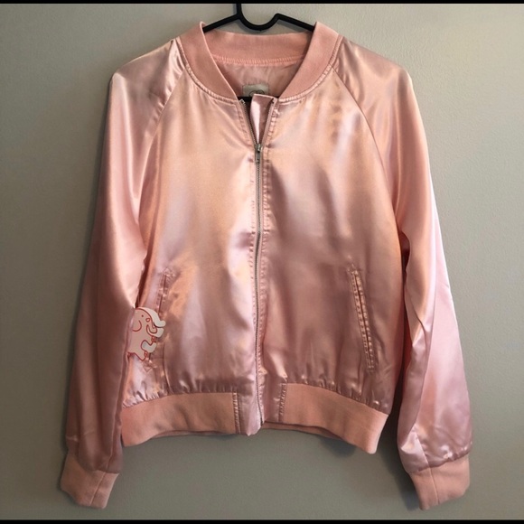 Ivory Ella Satin Pink Rose Bomber Jacket Large - Picture 3 of 6